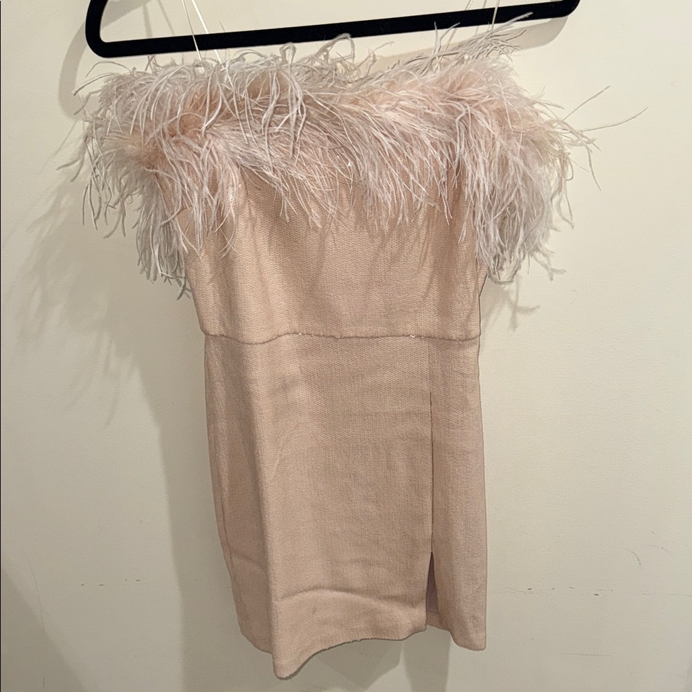 Amanda Uprichard Pink Feather-Trim Mini Dress